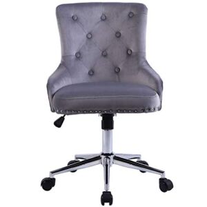 Seasonfall Elegant Desk Chair Tufted Velvet office Chairs with Wheels Ajustable Leisure Task Chair Comfy Vanity Chair with Heavy Base,Grey