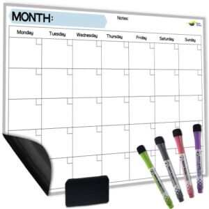 Magnetic Dry Erase Calendar for Fridge – 17×12” Monthly Whiteboard Calendar Dry Erase Board – Latest Stain Resistant Technology – 4 Fine Tip Markers and Large Eraser – White Board Organizer