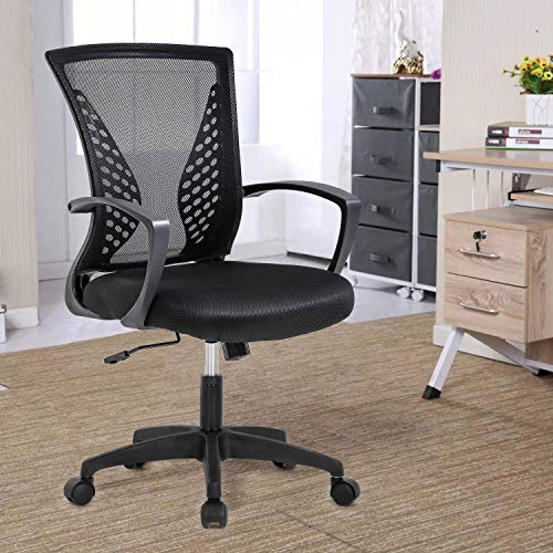 OffiClever Computer Ergonomic Chair Mesh Mid Back with Wheels Lumbar Support Armrest and Adjustable Executive for Men&Women, Black | The Storepaperoomates Retail Market - Fast Affordable Shopping