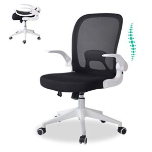 OBBOLLY Ergonomic Mid Back Office Chair – Home Office Desk Chair with Foldable Backrest and Flip-Up Arms, Breathable Mesh Executive Computer Task Chairs with Wheels and Adjustable Height (White)
