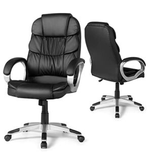 Giantex Big and Tall Office Chair, Wide Seat Large Leather High Back Computer Task Desk Chair, Ergonomic Executive Desk Chair Upholstered Seat, High Back Swivel Task Chair (Black)