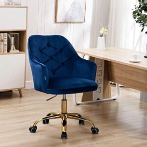 Recaceik Velvet Home Office Chair, Modern Design Velvet Desk Chair with Metal Base and 360 Degree Castor Wheels for Living Room/Bedroom/Office (Blue)