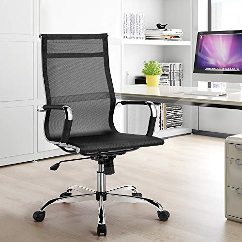 Yaheetech High-Back Office Chair Mesh Fabric Task Chair Ergonomic Swivel Chair Mid-Century Desk Chair with Armrests and Rocking Breathable Back for Executive Conference Room/Home, Office, Black | The Storepaperoomates Retail Market - Fast Affordable Shopping