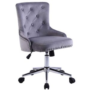 BEEY Velvet Fabric Computer Desk Chair Tufted Swivel Adjustable Height Task Chair Executive Chair for Home Office Bedroom – Grey