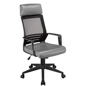 Topeakmart PU Leather Seat Office Chair with Headrest, Ergonomic Adjustable Swivel Chair Grey for Adult, Teens