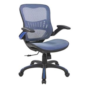 Office Star Riley Ventilated Manager’s Office Desk Chair with Breathable Mesh Seat and Back, Black Base with Blue