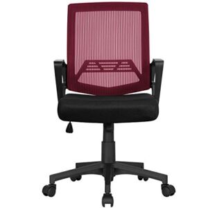 Topeakmart Ergonomic Adjustable Mesh Chair with Wheels, Wine Red Mid Back Task Chair for Girls, Women