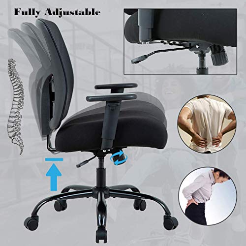 Big and Tall 400lb Office Chair, Ergonomic Executive Desk Chair Rolling Swivel Chair Adjustable Arms Mesh Back Computer Chair with Lumbar Support Task Chair for Women, Men (Black) | The Storepaperoomates Retail Market - Fast Affordable Shopping