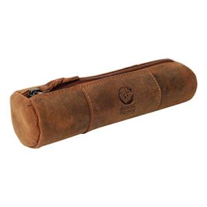 RUSTIC TOWN Leather Pencil Pouch – Zippered Pen Case for School, Work & Office (Brown)