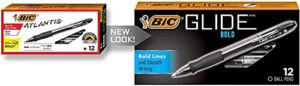 BIC Glide Bold Black Ballpoint Pens, Bold Point (1.6mm), 12-Count Pack, Retractable Ballpoint Pens With Comfortable Full Grip (VLGB11-BLK)