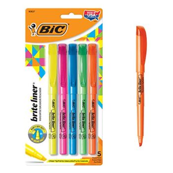 BIC Brite Liner Highlighter, Chisel Tip, Assorted Colors, For Broad Highlighting or Fine Underlining, 5 count (Pack of 1) | The Storepaperoomates Retail Market - Fast Affordable Shopping