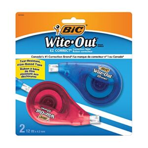 BIC Wite-Out Brand EZ Correct Correction Tape, 39.3 Feet, 2-Count Pack of white Correction Tape, Fast, Clean and Easy to Use Tear-Resistant Tape Office or School Supplies