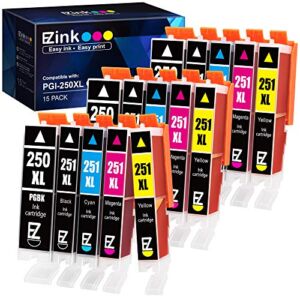 E-Z Ink (TM) Compatible Ink Cartridge Replacement for Canon PGI-250XL CLI-251XL PGI 250 XL CLI 251 XL to use with PIXMA MX922 IP7220 MG5520 MG5420 IX6820 IP8720 MG7520 MG7120 MG6320 Printer (15 Pack)