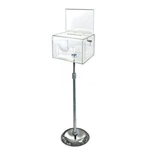 Azar Displays 206325-CLR X-Large Clear Acrylic Suggestion Box with Lock & Keys – Donation Box with Lock and Sign Holder on Pedestal – Locking Box with Slot 11″ W x 8.25″ D x 8.25″ H – Offering Box
