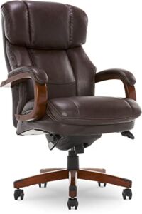 La-Z-Boy Fairmont Big and Tall Executive Office Chair with Memory Foam Cushions, High-Back with Solid Wood Arms and Base, Bonded Leather, Big & Tall, Biscuit Brown