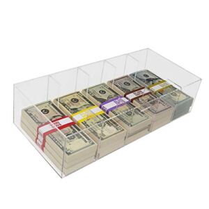 Clear Currency Tray, 5 Compartment Cash Organizer Money Storage Box, 300 Currency Wrappers Included
