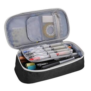 ProCase Pencil Bag Pen Case, Big Capacity Students Stationery Pouch Holder Desk Organizer with Zipper for Pens Pencils Highlighters Gel Pen Markers School Supplies Students Office Clerks –Black