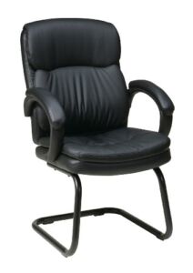 Office Star Thick Padded Contour Seat and Back with Padded Armrests Black Eco Leather Sled Base Visitors Chair