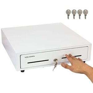 16” Manual Push Open Cash Register Drawer for Point of Sale (POS) System, White Heavy Duty Till with 5 Bills/8 Coin Slots, Key Lock with Fully Removable Money Tray and Double Media Slots