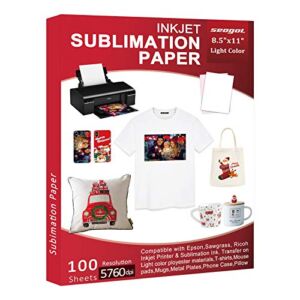 Sublimation Paper 100 Sheets 8.5 x 11 Inches 125gsm, for Any Inkjet Printer with Sublimation Ink Epson, Sawgrass, Heat Transfer Sublimation for Mugs T-shirts Light Fabric