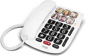 SMPL Hands-Free Dial Photo Memory Corded Phone, One-Touch Dialing, Large Buttons, Flashing Alerts, Durable, Perfect for Seniors, Alzheimer’s, Dementia, Hearing Impaired