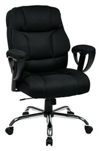 Office Star Executive Big Man’s Chair with Padded Mesh Contour Seat and Back, Adjustable Padded Arms, and Chrome Finish Base, Black, High-Back