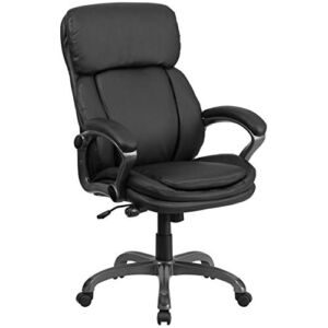 Flash Furniture High Back Black LeatherSoft Executive Swivel Ergonomic Office Chair with Lumbar Support Knob with Arms