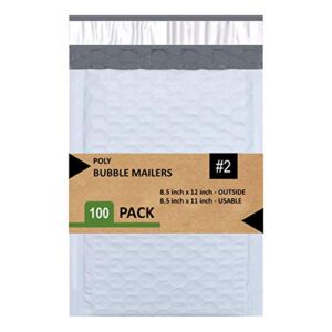 Sales4Less #2 Poly Bubble Mailers 8.5X12 Inches Padded Envelope Mailer Waterproof Pack of 100, White