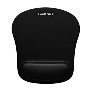 Mouse Pad with Wrist Support, TECKNET Ergonomic Gaming Mouse Pad Pain Relief, Portable Comfortable Mousepad for Computer, Laptop, Office, Home and Travel, Non-Slip Base, Waterproof Surface, Black