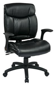 Office Star Padded Faux Leather Seat and Back Managers Chair with Flip Arms, Black