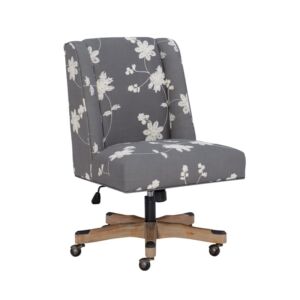 Linon Draper Wood Upholstered Embroidered Office Chair in Gray