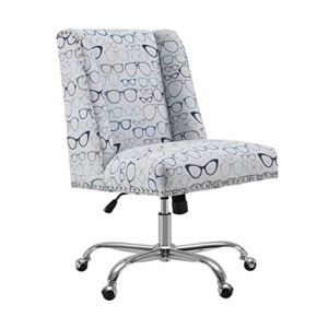Linon Draper Wood Upholstered Glasses Office Chair in Blue