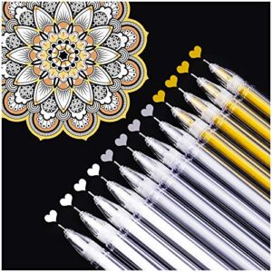 Dyvicl White Gold Silver Gel Pens, 0.5 mm Extra Fine Point Pens Gel Ink Pens for Black Paper Drawing, Sketching, Illustration, Adult Coloring, Journaling, Set of 12