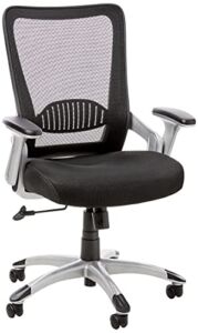 Office Star Screen Back Chair with Padded Mesh Seat, Flip Arms, and Silver Accents, Black (EMH69216-3M)