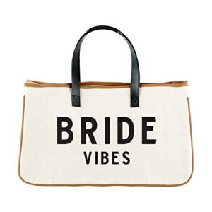 Santa Barbara Design Studio Tote Bag Wedding Collection Black and White 100% Cotton Canvas with Leather Handles, Beige