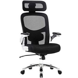 Big and Tall Office Chair 500lbs Wide Seat Executive Desk Chair with Lumbar Support Flip UP Arms Headrest High Back Computer Chair Ergonomic Mesh Chair for Heavy People, Black