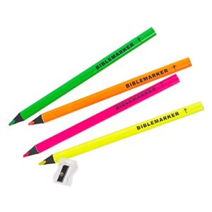 Christian Art Gifts Jumbo Size Bible Highlighters, 4 pc Set Assorted Colors w/Sharpener, Smudge and Bleed Proof Neon Highlighters for Bible Study, School, Home, Office [Unbound] Christian Art Gifts