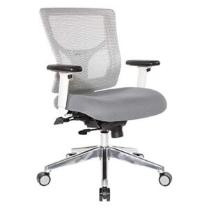Office Star ProGrid White Mesh Mid-Back Manager’s Office Chair with 2-Way Adjustable Arms, Ratchet Back, Deluxe 2-to-1 Synchro Tilt Control and Seat Slider with Steel Gray Fabric Seat