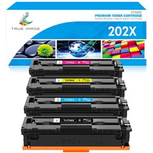 TRUE IMAGE Compatible Toner Cartridge Replacement for HP 202X CF500X CF500A 202A HP Color Pro MFP M281fdw M281cdw M254dw M281fdn 281fdw M254 M281 Toner Printer (Black Cyan Yellow Magenta, 4-Pack)