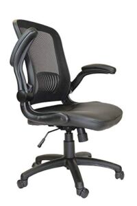 OFFICE FACTOR Mid-Back Mesh Back Pu Seat, Swivel Ergonomic Task Desk Chair with Flip-Up Arms & Lumbar Support, Black (Black Chair)