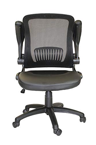 OFFICE FACTOR Mid-Back Mesh Back Pu Seat, Swivel Ergonomic Task Desk Chair with Flip-Up Arms & Lumbar Support, Black (Black Chair) | The Storepaperoomates Retail Market - Fast Affordable Shopping