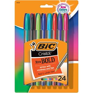 BIC Cristal Xtra Bold Fashion Ballpoint Pen, Bold Point (1.6mm), Assorted Colors, 24-Count (MSBAPP241-A-AST)