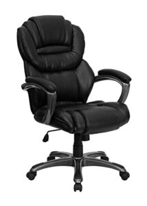 Offex High Back Leather Executive Office Chair with Padded Loop Arms – Black