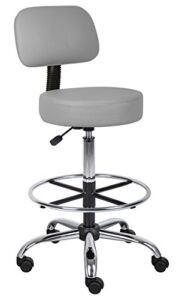 Boss Office Products Drafting Stool with Back Cushion, Grey