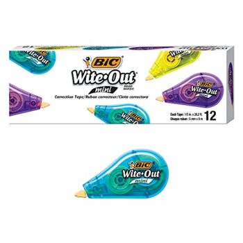 BIC Wite-Out Brand Mini Correction Tape, 16.4 Feet, 12-Count Pack of white Correction Tape, Compact Tape Office or School Supplies | The Storepaperoomates Retail Market - Fast Affordable Shopping