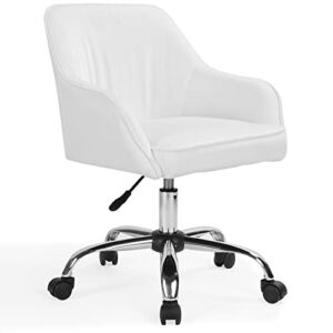 BELLEZE Modern Office Ergonomic Computer Desk Chair with Mid-Back Design, Thick Padded Velvet Seat, and Built-in Lumbar Support 360 Swivel Adjustable Height – Nora (White)