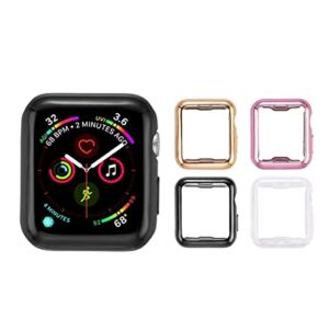 Tranesca 4 Pack 38mm Case with Built-in HD Clear Ultra-Thin TPU Screen Protector Cover Compatible with Apple Watch Series 3 – Clear+Black+Gold+Rose Gold