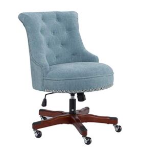 Linon Sinclair Wood Upholstered Office Chair in Aqua Blue
