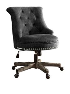Linon Sinclair Wood Upholstered Swivel Office Chair in Charcoal Gray