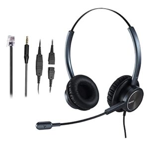 MAIRDI Telephone Headset with Microphone Noise Canceling, Binaural with RJ9 Jack & 3.5mm Connector for Office Call Center Deskphone Cell Phone PC Laptop, Work for Cisco 7941 7965 6941 7861 8811 8961